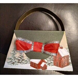 Handmade Paper Purse Gift Bag Gift Card Holder Christmas Snow Church House OOK